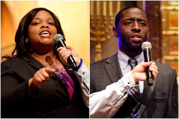 Katherine Gilmore Richardson (left) and Isaiah Thomas (right) Democratic candidates for Philadelphia City Council At-large, speak at a forum hosted by the Alliance for a Just Philadelphia at Congregation Rodeph Shalom March 24, 2019. Both appeared to win democratic primary races for Council at-large.
