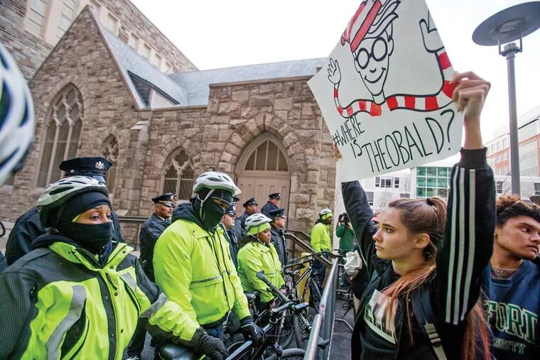Temple mobilized police to keep anti-stadium protesters away from a trustees’ meeting.