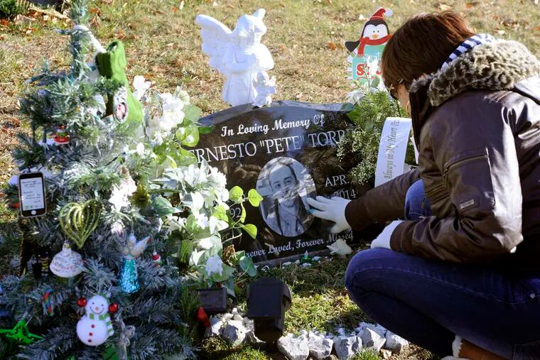 Since her son was killed in April, Cary Soldevila visits his grave every day at a cemetery in Pennsauken. Ernesto Torres, 22, was shot to death in Camden during a fight over a girl.