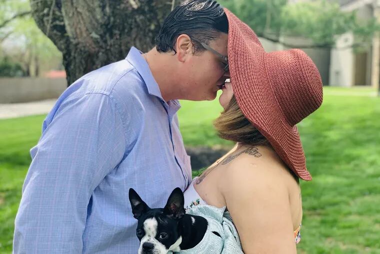 Briana Lyn McCrae and Frank Carr at Easter, with their dog, Sunday Belle.