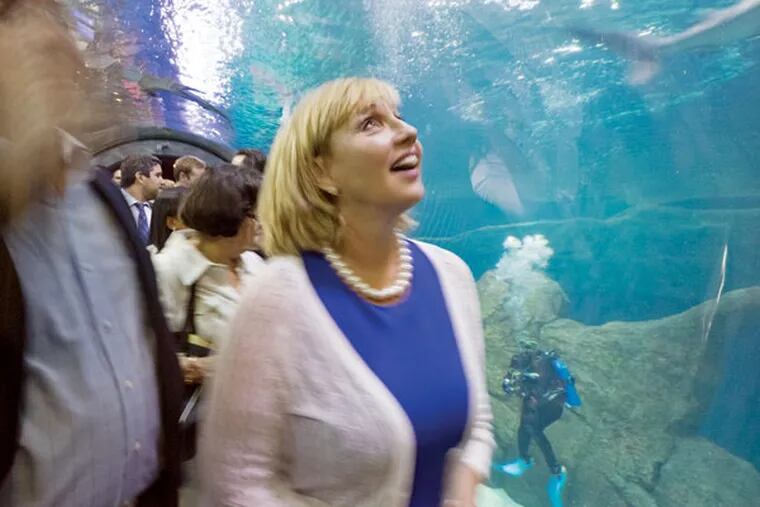 Lt. Gov. Kim Guadagno visits the Adventure Aquarium in Camden to tout tourism. (ED HILLE/Staff Photographer)