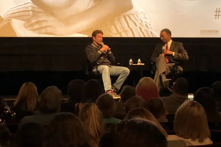 Bradley Cooper and CBS3's Ukee Washington during a QA after the screening of "A Star is Born."