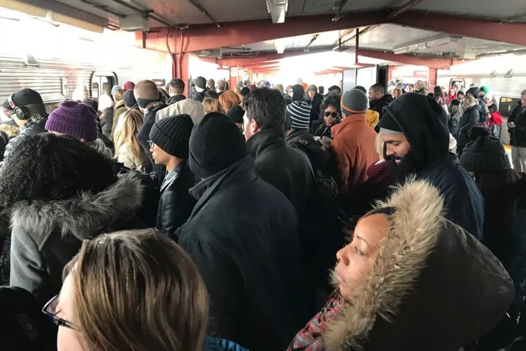 File Photo: PATCO passengers pack the platform at the Ferry Avenue station after a train was canceled on Monday, Jan. 8. 2018.