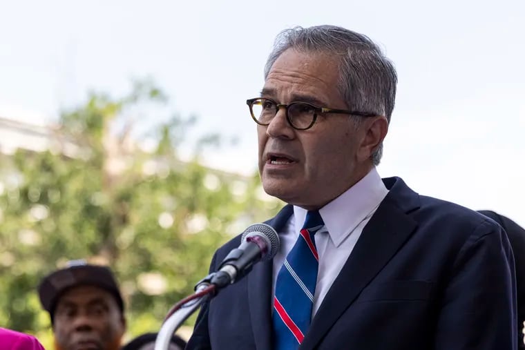 District Attorney Larry Krasner speaks about recent shootings, homicides, and the demands from the mayor during a press conference in West Philadelphia in July. On Monday, he said during a news conference that his office is processing a large number of victim relocation requests.