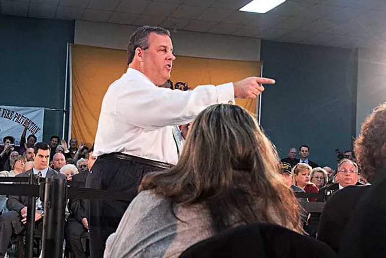 FILE - Gov. Christie holds a town hall meeting at the Holiday City Retirement Community in Toms River earlier this month. Christie spoke Thursday at his 115th town hall. (ED HILLE / Staff Photographer )