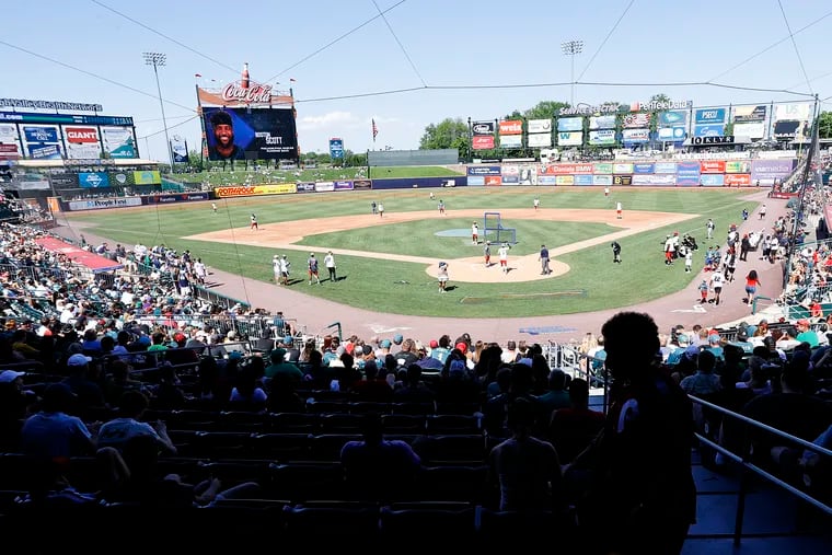 Fans watching the DeVonta Smith celebrity softball game at Coca-Cola Park in Allentown on June 4, 2022.
