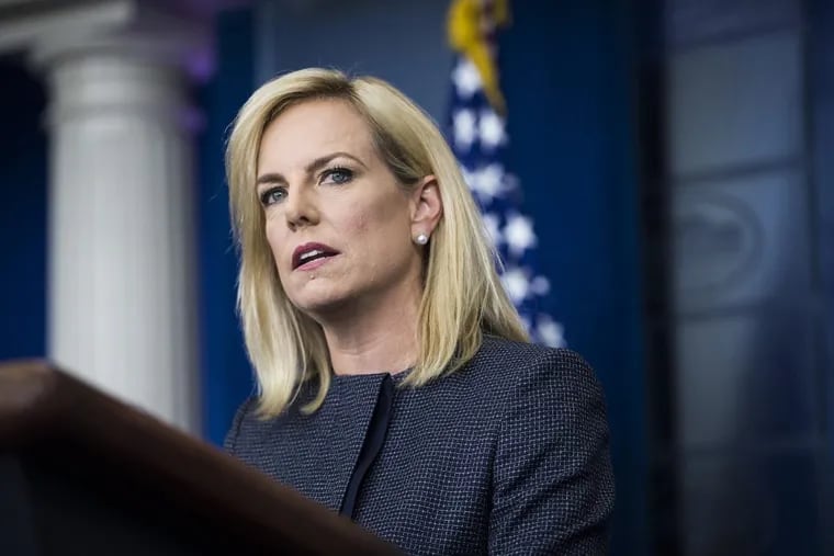 Secretary of Homeland Security Kirstjen Nielsen speaks during a news briefing at the White House on June 18, 2018.