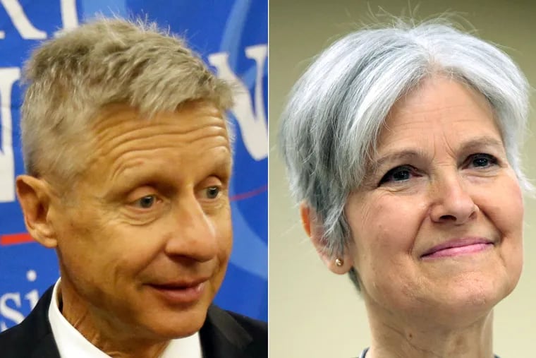 Libertarian Gary Johnson, the former governor of New Mexico, and Jill Stein of Massachusetts, the Green Party nominee.
