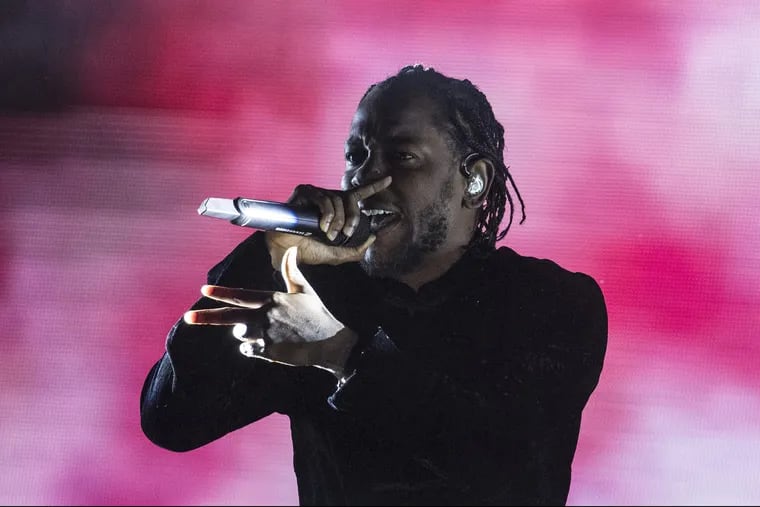 Kendrick Lamar, on stage at the Coachella Valley Music and Arts Festival in Indio, Calif., on April 23, 2017. He headlines Sunday night's Firefly Festival.