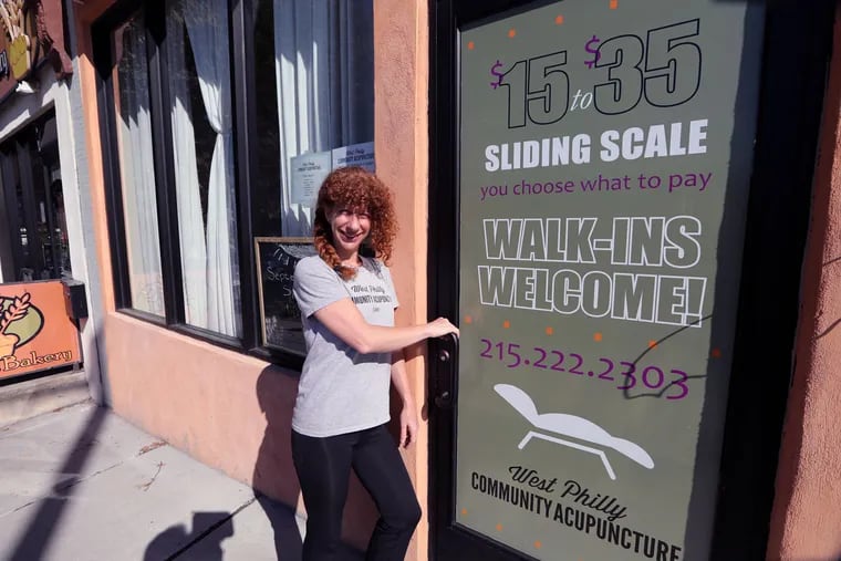 SarahLefkowich, owner of West Philadelphia Community Acupuncture, where clients pay on a sliding scale.