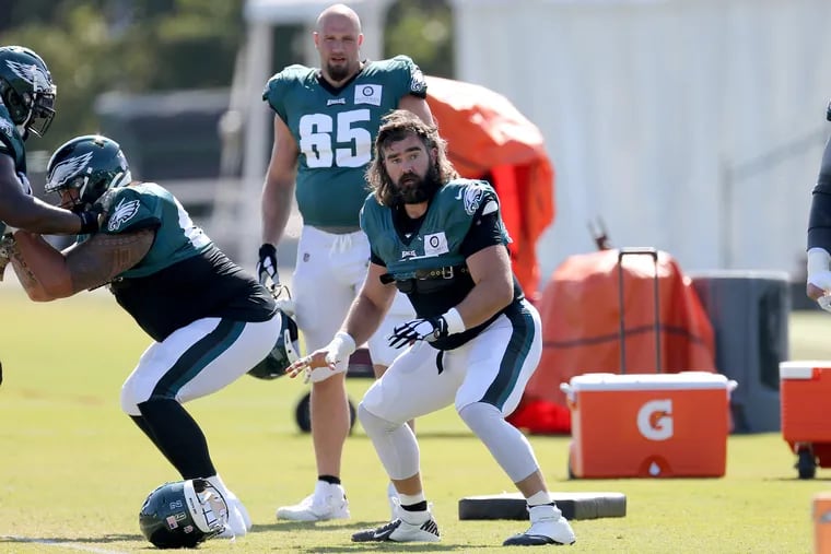 Eagles center Jason Kelce, shown here in September, can be a valued leader and mentor to the younger players.