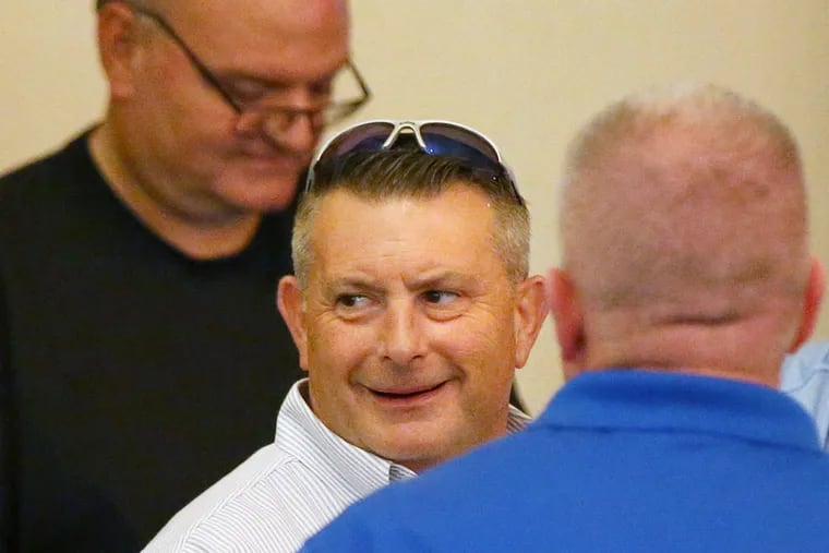 Former Philadelphia Police Inspector Joseph Bologna Jr. waits for Vice President Mike Pence to speak at a rally supporting police at the Fraternal Order of Police Lodge No. 5 in Northeast Philadelphia in July 2020.