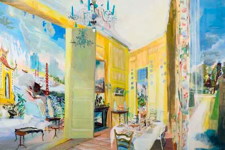 Jane Irish's painting, "Yellow Room" (2012), egg tempera on linen, at Locks Gallery through May 11.
