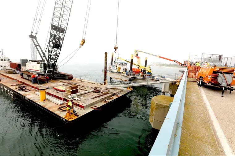 Repairs continue on the Townsend's Inlet Bridge connecting Sea Isle City to Avalon on June 16, 2017.