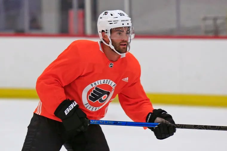 Winger Andy Andreoff, shown at training camp this season, has played with some "bite" in the two games since he was recalled by the Flyers, coach Alain Vigneault said.