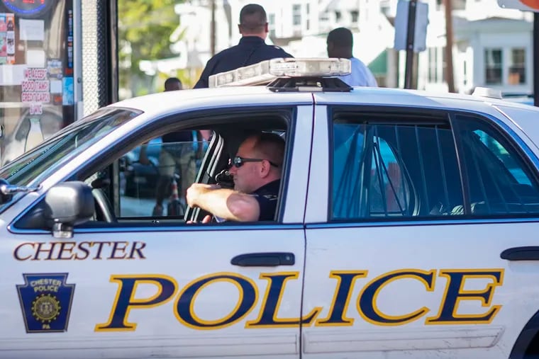 Chester Police Officer Frank Light is seen on patrol in the city in 2016. The city's police department is down about 20% of its officers, according to officials, and will have its ranks boosted by Pennsylvania State Police troopers through the summer.