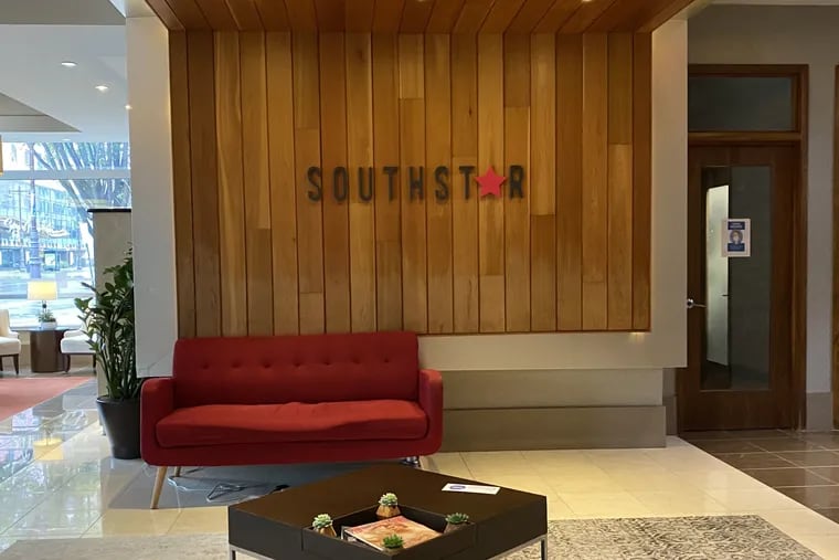 The Southstar Lofts apartment building in Center City removed some seating in its lobby to discourage lingering during the pandemic.