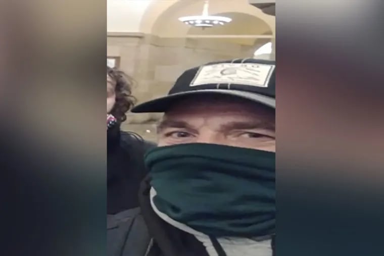 Brian Stenz, 51, of East Norriton, poses for a selfie inside the Capitol during the Jan. 6 riot. Stenz, who is facing four charges related to illegally entering the Capitol, is one of the dozens in Pennsylvania and South Jersey charged so far in connection to the insurrection. He was sentenced Thursday.