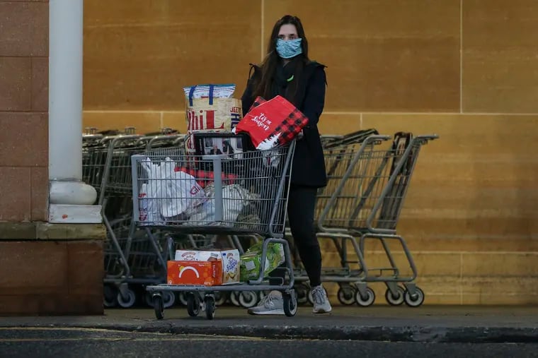 Narberth resident Rebecca Kwait, at a Giant supermarket in Wynnewood.. Columnist Maria Panaritis went to this same store a few days earlier for groceries but walked out with a big dose of coronavirus pandemic unease.