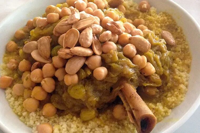 "Fassi" couscous with lamb shank, chickpeas and raisins from the Argana Tree restaurant in Jenkintown. (Craig LaBan/ staff)