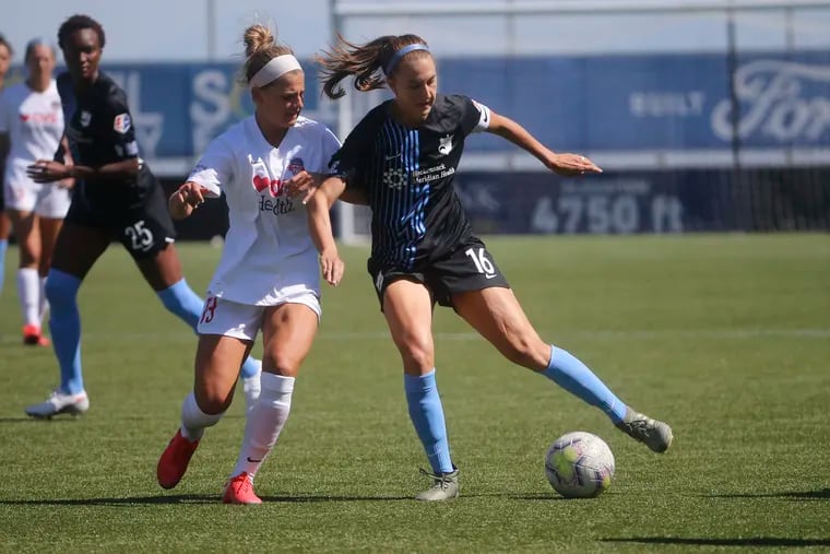 Sarah Woldmore (right) and Sky Blue FC face the Chicago Red Stars in the semifinals of the NWSL Challenge Cup on Wednesday night.