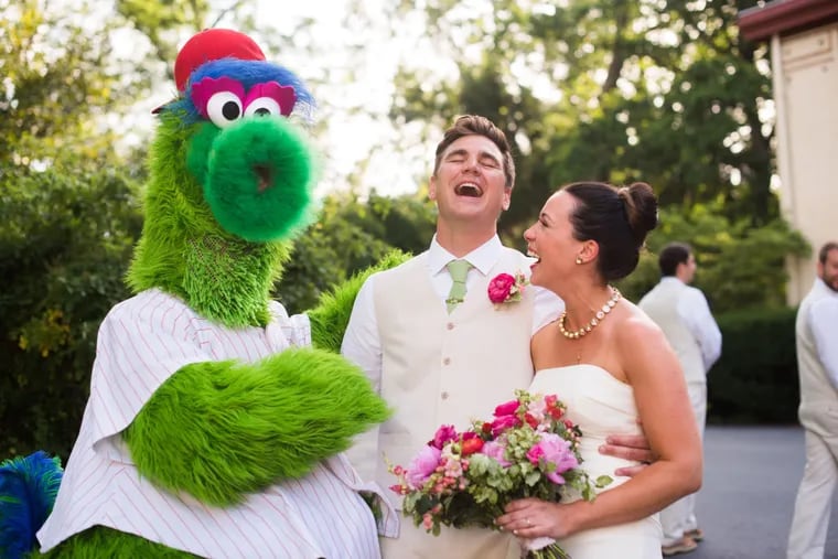 Justina Calgiano and Ted Meyer with the Phillie Phanatic