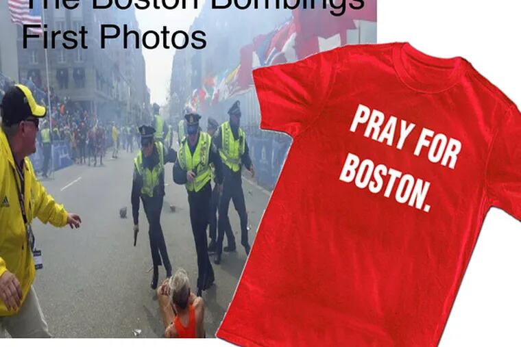 The morning after the deadly explosions in Boston, related merchandise was already for sale at Amazon and eBay.