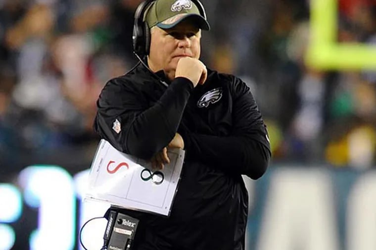 Chip Kelly reacts in the second quarter against the Dallas Cowboys at Lincoln Financial Field. (James Lang/USA Today)
