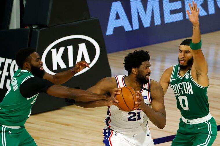 The Celtics pressured and double-teamed Joel Embiid often in Game 2.