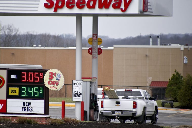 The average price of gasoline in Pennsylvania went over $3 a gallon this week, including this Speedway station in Zelienople, Pa.