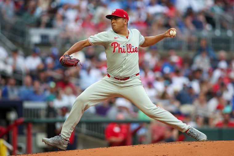 Phillies starting pitcher Ranger Suárez delivers in the first inning against the Atlanta Braves on July 6.