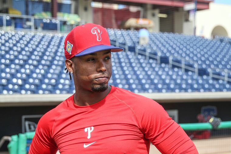 The Phillies' Jean Segura talks with a reporter before the game with the Tigers on Wednesday.