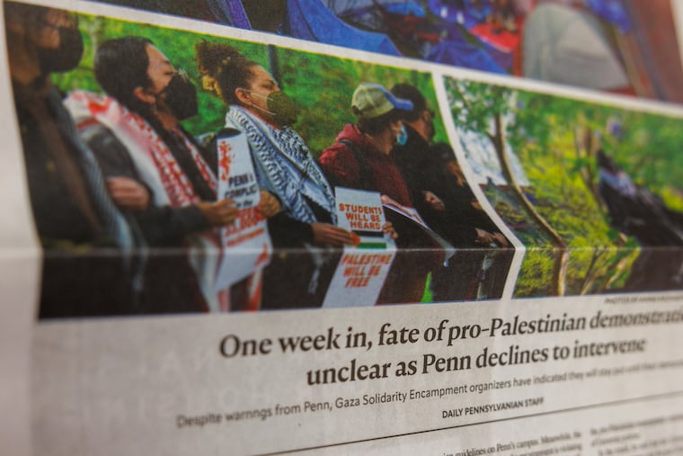 A byline for Daily Pennsylvanian Staff on the front page of the Daily Pennsylvanian. Some students are increasingly worried about having their names appear in their college papers.