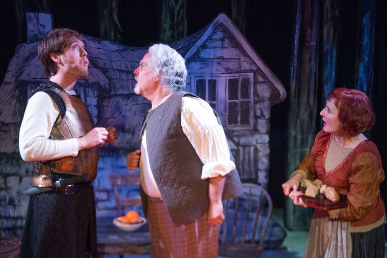 Andrew Carroll as Hans, Jerry Puma as Auguste, and Tina Brock as Eugenie in Jean Giraudoux's "Ondine" at Walnut Street Studio 5.
