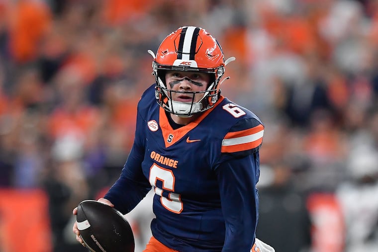 Kyle McCord (6), a St. Joseph's Prep grad, was part of the wave of South Jersey football players who followed Camden's Fran Brown to Syracuse.