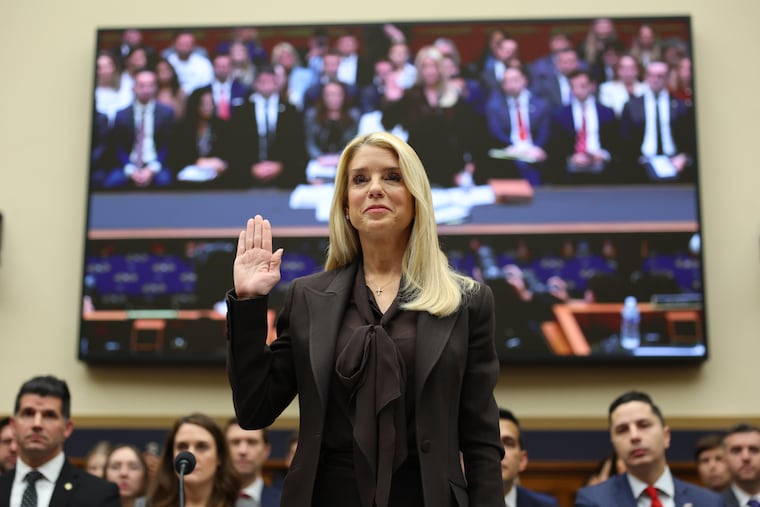 Attorney General Pam Bondi is sworn in before a House Judiciary Committee oversight hearing on Capitol Hill in Washington on Wednesday.