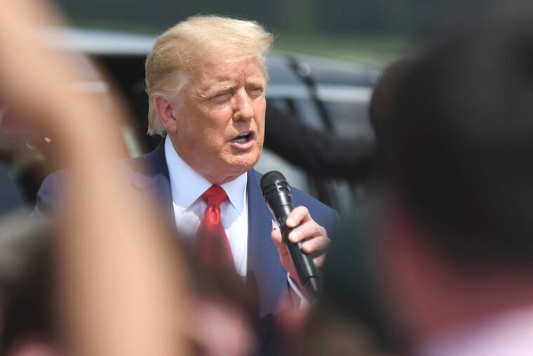 President Donald Trump talks to the crowd at the Wilmington (N.C.) International Airport.