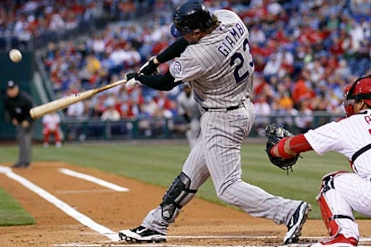 Jason Giambi hit three home runs for a total of seven RBIs on Thursday against the Phillies. (Yong Kim/Staff Photographer)
