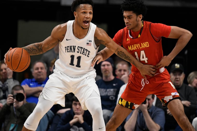 Penn State forward Lamar Stevens (11) has taken former high school teammate Seth Lundy under his wing.