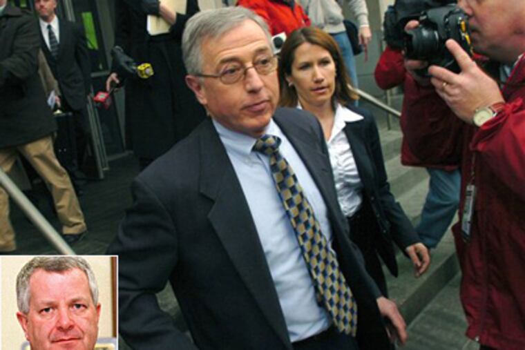 Luzerne County Judge Mark Ciavarella (center) and another judge, Michael T. Conahan (inset), pleaded guilty this year to taking $2.6 million in secret payments from the former owner of two juvenile detention centers. (AP Photo/David Kidwell, file)
