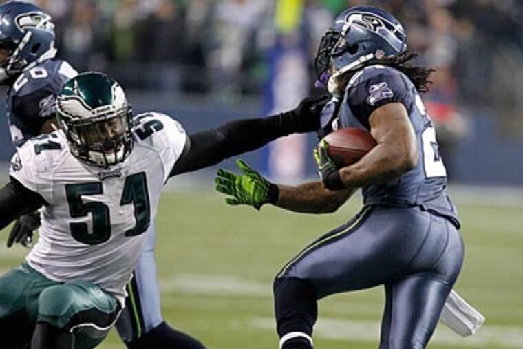 Marshawn Lynch rushed for 148 yards against the Eagles. (Ron Cortes/Staff Photographer)
