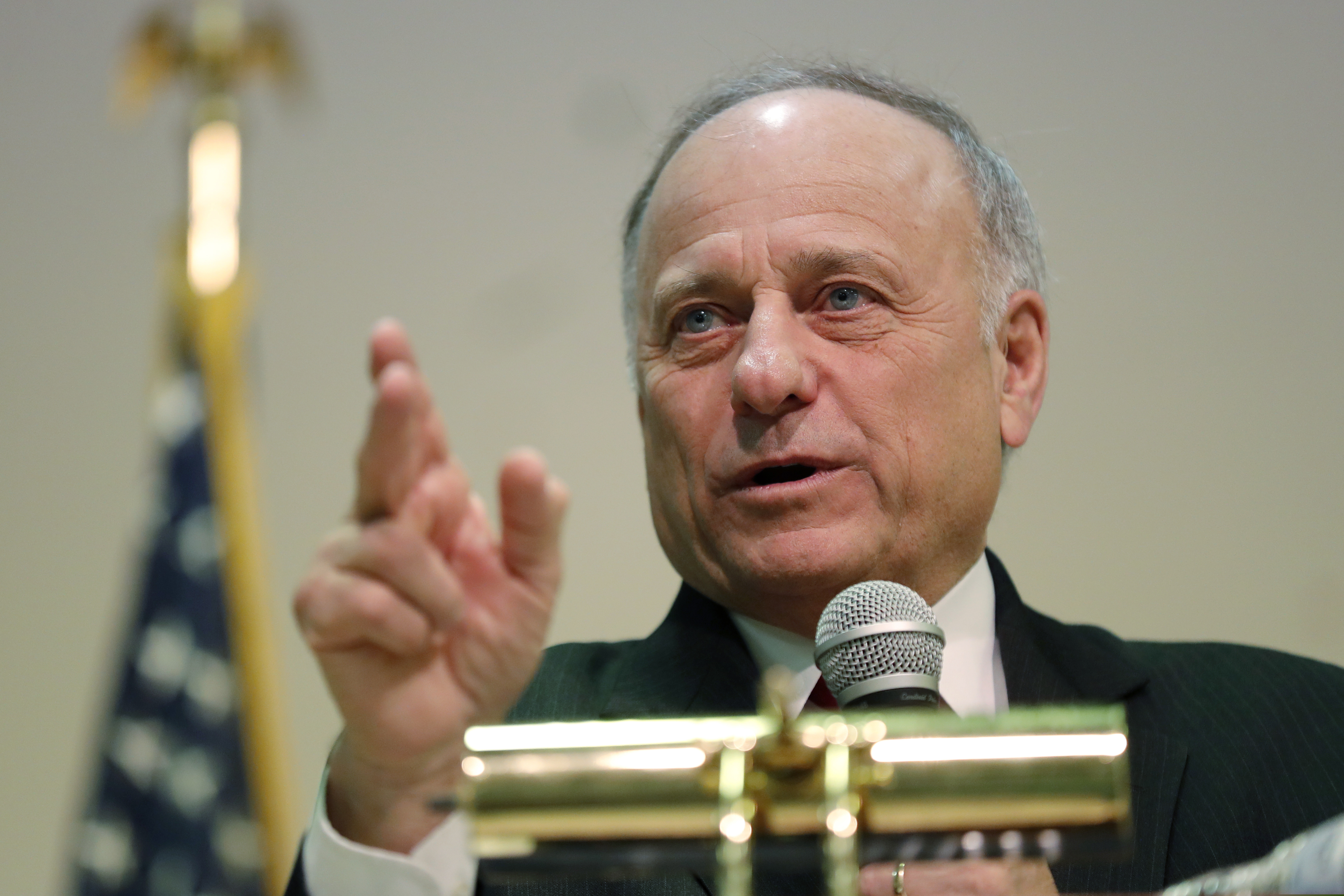 FILE - In this Jan. 26, 2019, file photo, Rep. Steve King (R., Iowa) speaks during a town hall meeting in Primghar, Iowa.