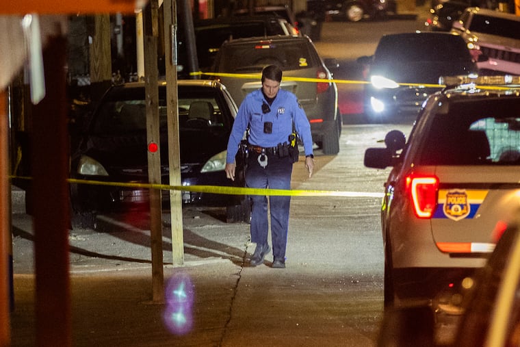 Two 13-year-old boys were shot after they allegedly attempted to steal a vehicle (on right) by the owner Tuesday evening in Southwest Philadelphia, police said on Feb. 4, 2025. Two others involved in the attempted theft were apprehended by police.