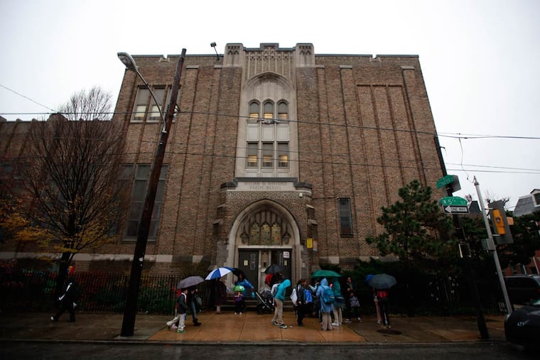 Students outside Meredith Elementary in Queen Village in 2018.