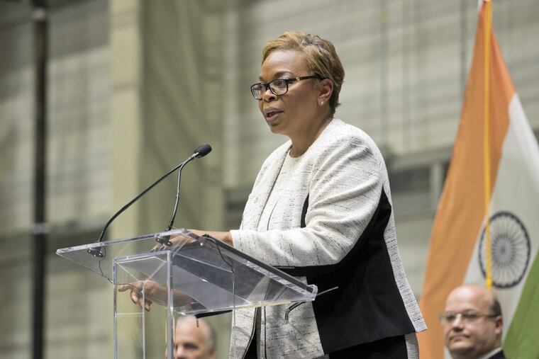 September 7, 2017 — Camden Mayor Dana Redd speaks during the ribbon cutting ceremony for Holtec's new Krishna P. Singh Technology Campus in South Camden, NJ.