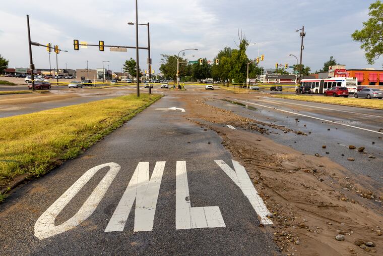 Debris covers Roosevelt Boulevard. A water main break occurred in the inner lanes of Roosevelt Boulevard at Goodnaw Street in Northeast Philadelphia early Monday morning.