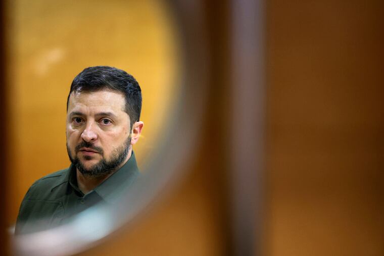 Ukraine's President Volodymyr Zelensky looks on before meeting British Prime Minister Rishi Sunak during the European Political Community summit in Granada, Spain, Oct. 5, 2023.