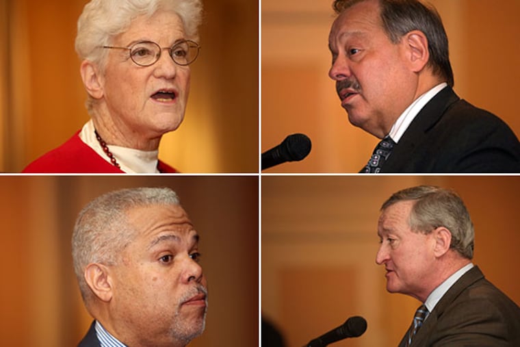 (From left, clockwise) Mayoral candidates Lynne Abraham, Nelson Diaz, Jim Kenney and Anthony H. Williams.