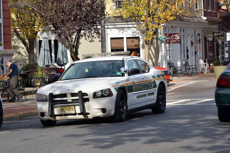 A Bordentown Township Police patrol rides along Farnsworth Ave in Bordentown City New Jersey on Friday November 3,2017.