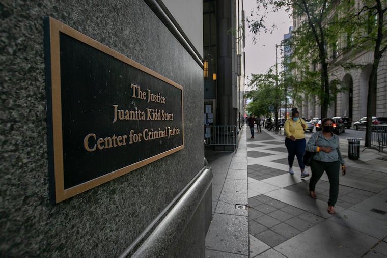 The exterior of the Stout Criminal Justice Center, at Juniper and Filbert Streets in Center City Philadelphia, in September.